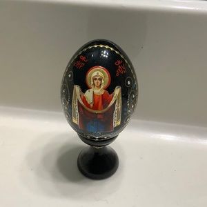 Ukrainian Mary Orthodox Egg & Stand
